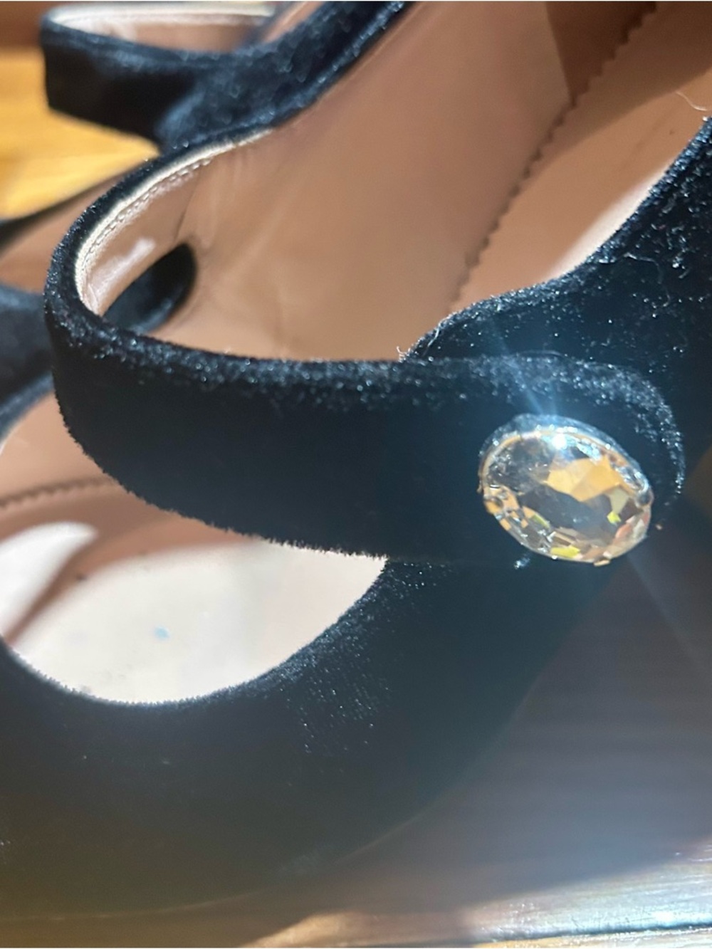 J.Crew Black Velvet Mary Jane Block Heels | Crystal Jewel Buckle | Made in Italy - Picture 3 of 6